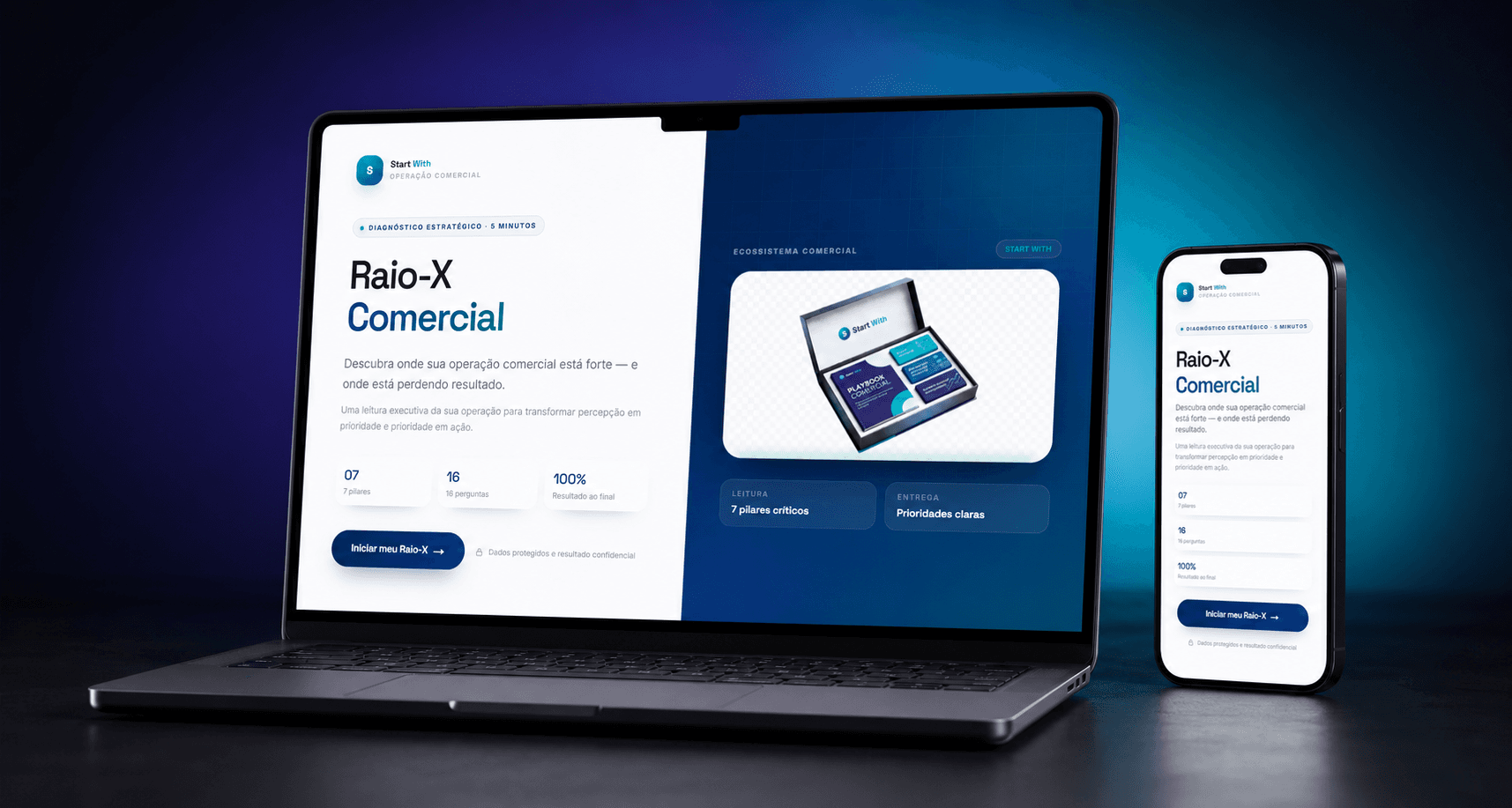 Raio-X Comercial Start With apresentado em notebook e celular
